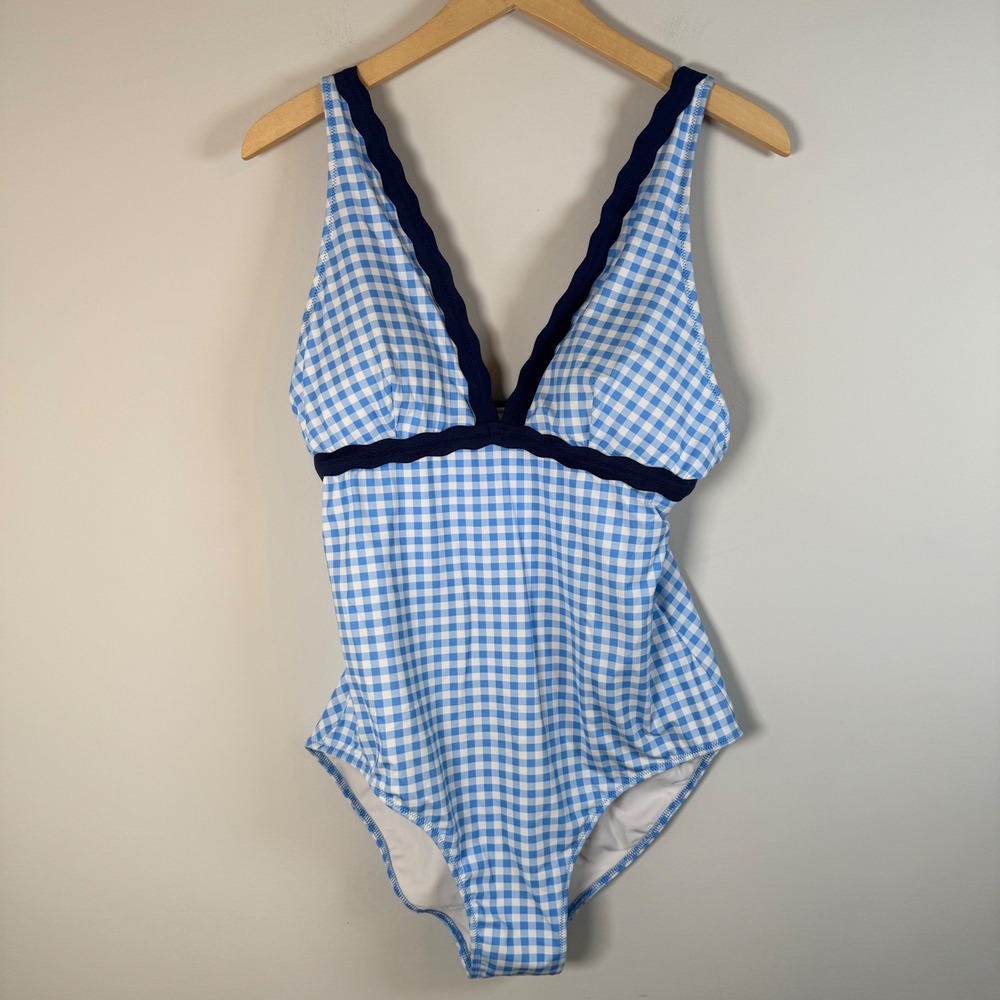 Vineyard‎ Vines Gingham One Piece Swimsuit Large Scalloped V-Neck Bathing Suit